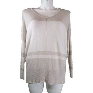 Olga Sweater Size M Hi Lo Hem Long Sl Cream Beige Lightweight V Neck Stretch Top